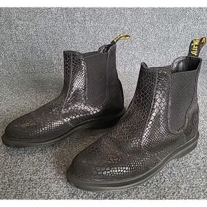Dr. Martens Black Snake-Embossed Chelsea Booties